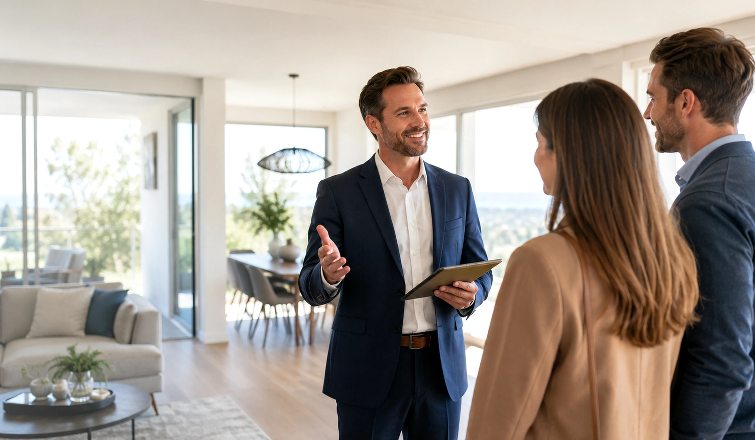 Symbolische Organisations- oder Besichtigungsszene im österreichisch-deutschen Immobilienumfeld.